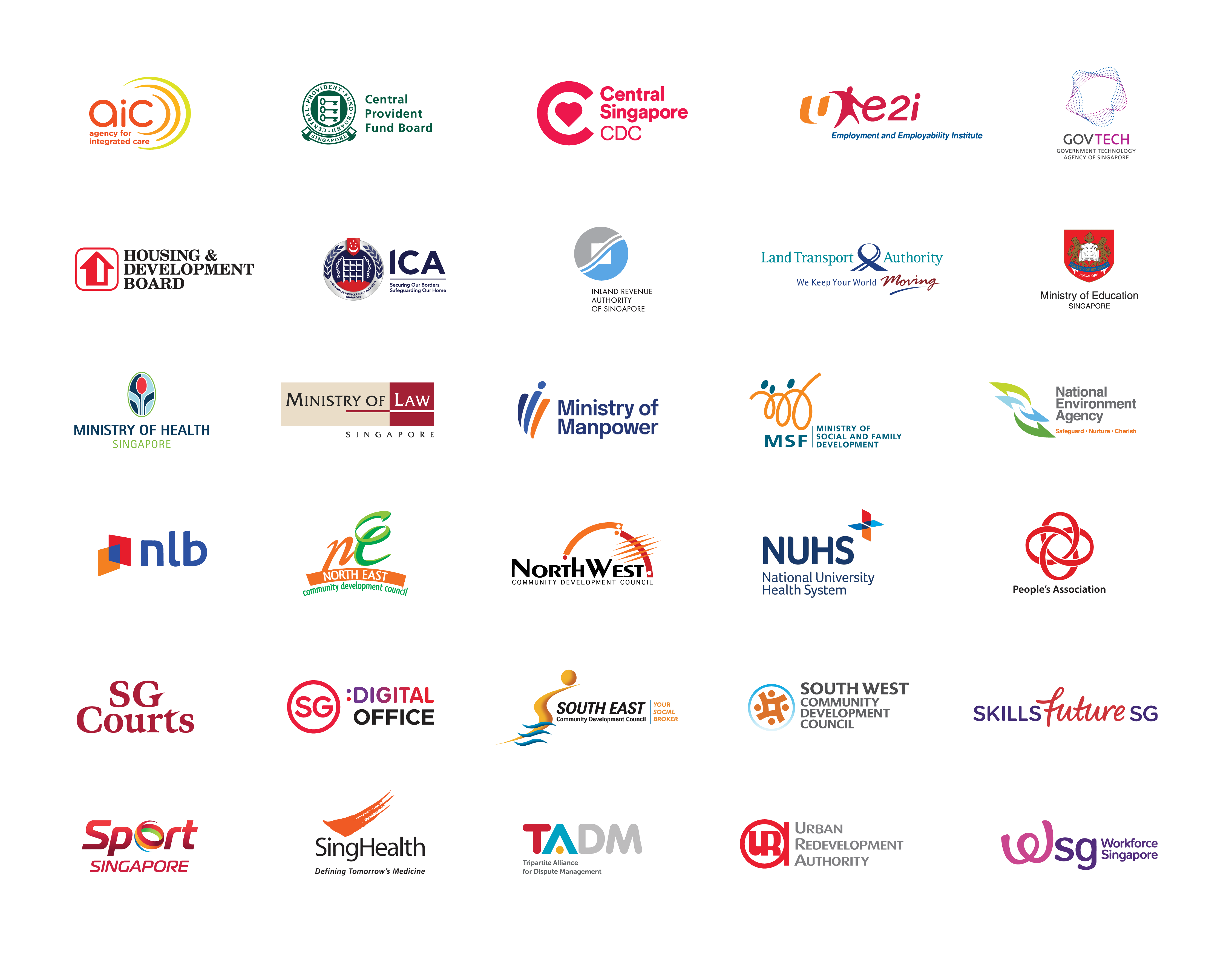 Logos of public sector agencies collaborating with ServiceSG